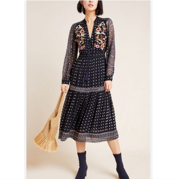 Anthropologie Maeve Cassidy Embroidered Beaded Midi Dress Size 2 - Picture 8 of 16